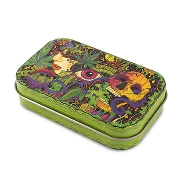 Euphoria Premium Stash Box Enchanting Metalldose mit detailliertem magischem Motiv in der Frontansicht