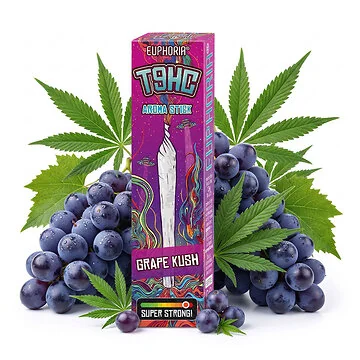 Euphoria T9HC Aromatic Sticks Grape Kush Box vor dunklem Hintergrund