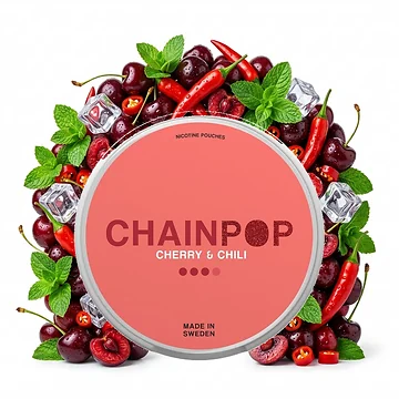 Chainpop Cherry & Chili Nicotine Pouches Slim-Format mit Kirsche-Chili-Geschmack in geöffneter Dose