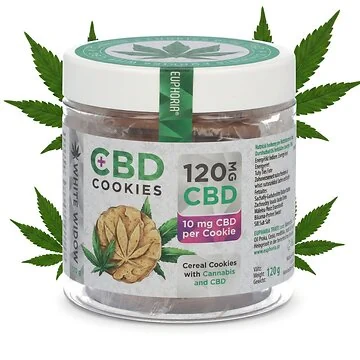 Verpackung der Euphoria CBD Cookies White Widow mit herben Hanfkeksen