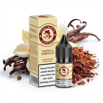 Don Cristo Nic Salt Custard Liquid Flasche mit edlem Tabak- und cremigem Vanillepudding-Geschmack