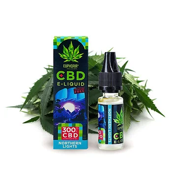 Euphoria CBD E-Liquid Northern Lights 300mg Flasche vor neutralem Hintergrund
