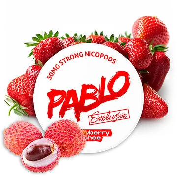Pablo Exclusive Strawberry Lychee Nicotine Pouches Dose auf weißem Hintergrund