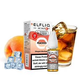 ELFLIQ Peach Ice Nikotinsalz Liquid Flasche mit Pfirsich- und Eis-Motiv von Elfbar