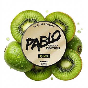 Pablo Gold Kiwi Nikotinbeutel Dose mit feuchten Slim-Beuteln im Gold-Kiwi Design