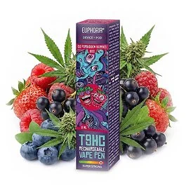 Euphoria T9HC Starter Kit OG Forbidden Berries Vape-Pen mit Cartridge auf hellem Hintergrund