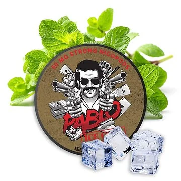 Pablo Nicotine Pouches Ice Cold Limited Edition Dose mit eisblauem Design auf weißem Grund