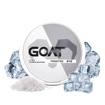 GOAT Nicotine Pouches Frosted Medium Dose mit eiskalten tabakfreien Slim-Beuteln vor neutralem Hintergrund