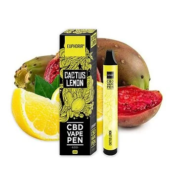 Euphoria CBD Disposable Vape Pen Cactus Lemon Verpackung und Gerät im kompakten Design