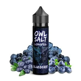OWL Salt Blueberry Aroma Longfill-Flasche mit Blaubeer-Design vor neutralem Hintergrund