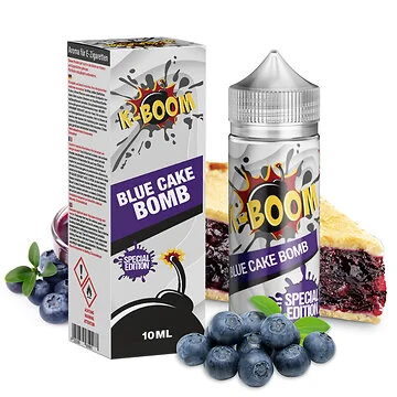 K-BOOM Special Edition Blue Cake Bomb Aroma in der originalen Mischflasche vor neutralem Hintergrund