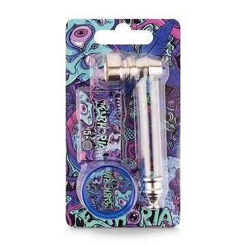 Euphoria 3 IN ONE Metal Pipe Box Kit Psychedelic im geschlossenen Zustand mit buntem psychedelischem Muster