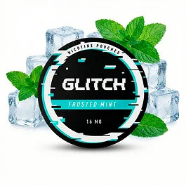 Glitch Frosted Mint Nicotine Pouches Dose im geschlossenen Zustand vor hellem Hintergrund