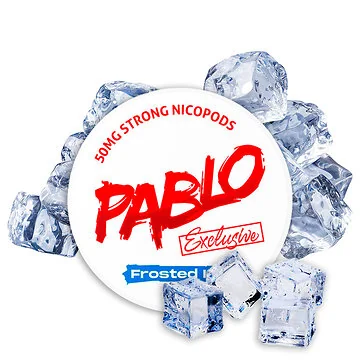 Dose der Pablo Nicotine Pouches Exclusive Frosted Ice mit arktischem Minz-Design auf weißem Hintergrund