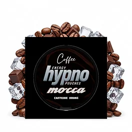 HYPNO ENERGY Mocca Energy Pouches – geöffnete Dose mit 20 nikotinfreien Beuteln im Slim-Format