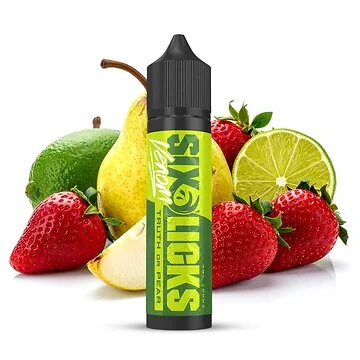 Six Licks Venom Truth or Pear Premium Aroma Flasche mit Birnen und Erdbeeren Design