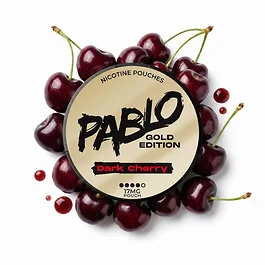 Dose Pablo Gold Dark Cherry Nikotinbeutel im edlen schwarzen Design mit goldenen und roten Akzenten