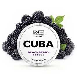 Dose der CUBA Nicotine Pouches Blackberry Medium Snus-Alternative mit Brombeer-Design auf weißem Hintergrund