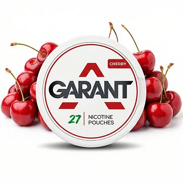 Garant Cherry Medium Nicotine Pouches Dose mit reifem Kirscharoma im schlanken All-White Format