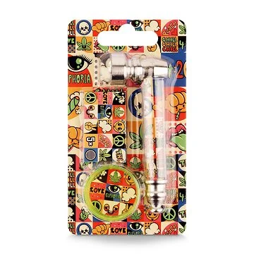 Euphoria 3 IN ONE Metal Pipe Box Kit Groovy Metalldose geöffnet mit liegender Pfeife