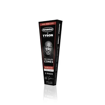 Tyson 2.0 King Size Pre-Rolled Cones 3-Pack Verpackung mit Mike Tyson Branding