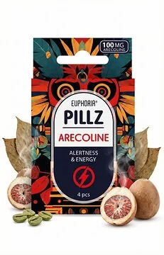 Euphoria Arecolin Pillz Verpackung mit Areca-Alkaloid-Kräutertabletten