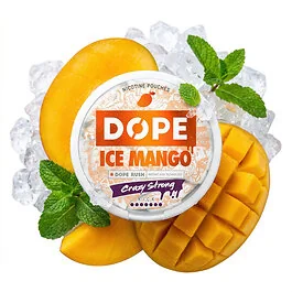 Dope Ice Mango Crazy Strong Nikotinbeutel Dose im Slim Format vor neutralem Hintergrund