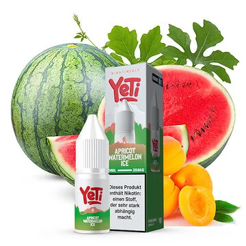 Yeti Summit Apricot Watermelon Ice Nikotinsalz Flasche mit Früchten und Eiswürfeln