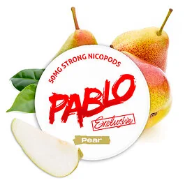 Pablo Nicotine Pouches Exclusive Pear Dose mit Fruchtdesign auf weißem Hintergrund