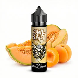 OWL Salt Gold Apricot Melon Aroma 10ml Longfill-Flasche für E-Zigaretten vor hellem Hintergrund