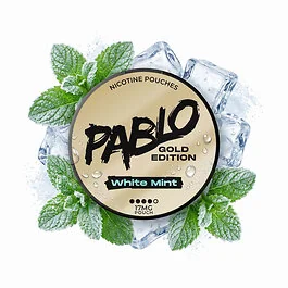 Pablo Gold White Mint Nicotine Pouches Dose im goldenen Design mit frischem Minz-Motiv