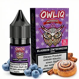 OWLIQ Nikotinsalz Overdosed Blaubeer Zimtschnecke Liquid Flasche mit dem Aroma von s&uuml;&szlig;em blaubeer salz Geb&auml;ck