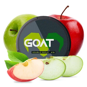 GOAT Nicotine Pouches Double Apple Strong Dose mit abgebildeten roten und grünen Äpfeln