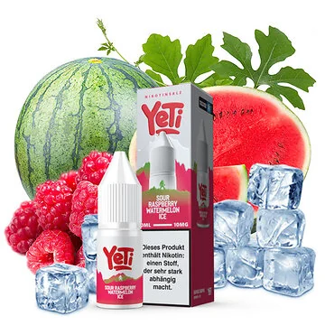Yeti Summit Sour Raspberry Watermelon Ice Nikotinsalz 10ml E-Liquid Flasche mit Beeren- und Wassermelonen-Design