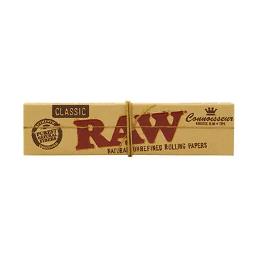 RAW Classic Rolling Papers Connoisseur Kingsize Heftchen mit ungebleichten Blättchen und integrierten Filter-Tips