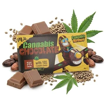 Cannabis Airlines Milchschokolade Tafel mit geschälten Hanfsamen in der Originalverpackung