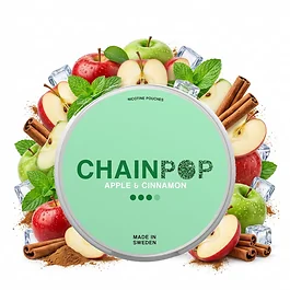 Chainpop Apple & Cinnamon Nicotine Pouches Dose mit Apfel-Zimt-Geschmack und Slim-Beuteln
