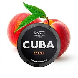 CUBA Nicotine Pouches Peach Strong Dose mit reifem Pfirsich-Motiv