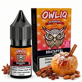 OWLIQ Nikotinsalz Overdosed Bratapfel Flasche mit Apfel- und Zimt-Motiv