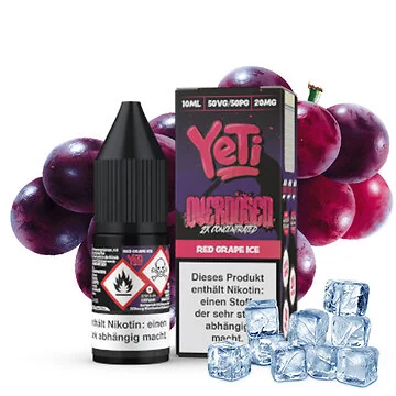 Yeti Red Grape Ice Overdosed Nikotinsalz Flasche mit Trauben und Eis-Design