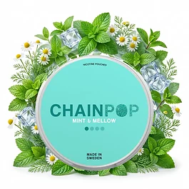 Offene CHAINPOP Mint & Mellow Dose mit Slim-Nikotinbeuteln im All-White-Format