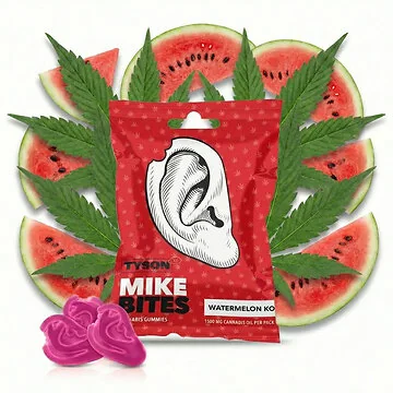 Tyson 2.0 Mike's Bites Watermelon KO Cannabis Gummies im legendären Ohr-Design mit Wassermelonen-Geschmack