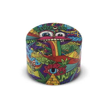 Euphoria Metal Grinder Vibrant vierteilige Kräutermühle aus Metall mit buntem Aufdruck