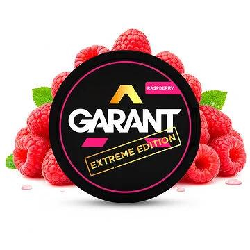Dose Garant Raspberry Extreme Nicotine Pouches mit Himbeer-Motiv