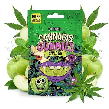 Euphoria Cannabis Gummies Apple OG Hanf-Fruchtgummis in der wiederverschließbaren Verpackung