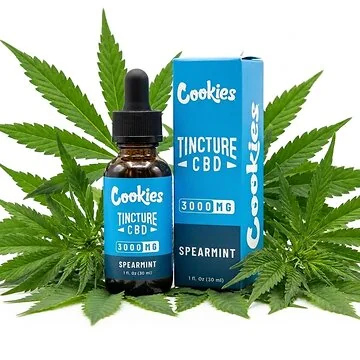 Cookies CBD Oil 3000mg 30ml Flasche mit Tropfpipette vor neutralem Hintergrund