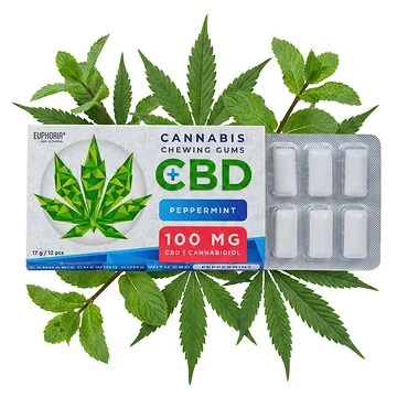 Euphoria CBD Chewing Gum Peppermint Packung mit 12 zuckerfreien Kaugummis