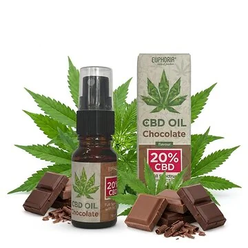 Euphoria 20% CBD Öl mit Schokoladengeschmack in Glasflasche mit Tropfspender