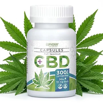Euphoria CBD Capsules 300 mg Produktbild mit Verpackung