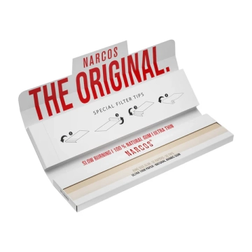 Narcos Rolling Papers King Size Slim + 32 Tips White Edition 